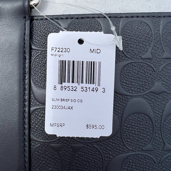 Coach NWT Logo Leather Midnight Navy SLIM Brief Case with Crossbody Strap - Picture 4 of 11